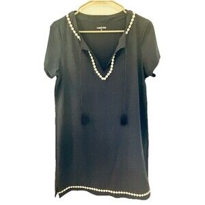 Lands end womens‎ Medium navy blue nylon mini shift dress beach cover up coastal
